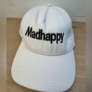 MADHAPPY WHITE TRUCKER SNAPBACK HAT W/ BLACK STITCHING